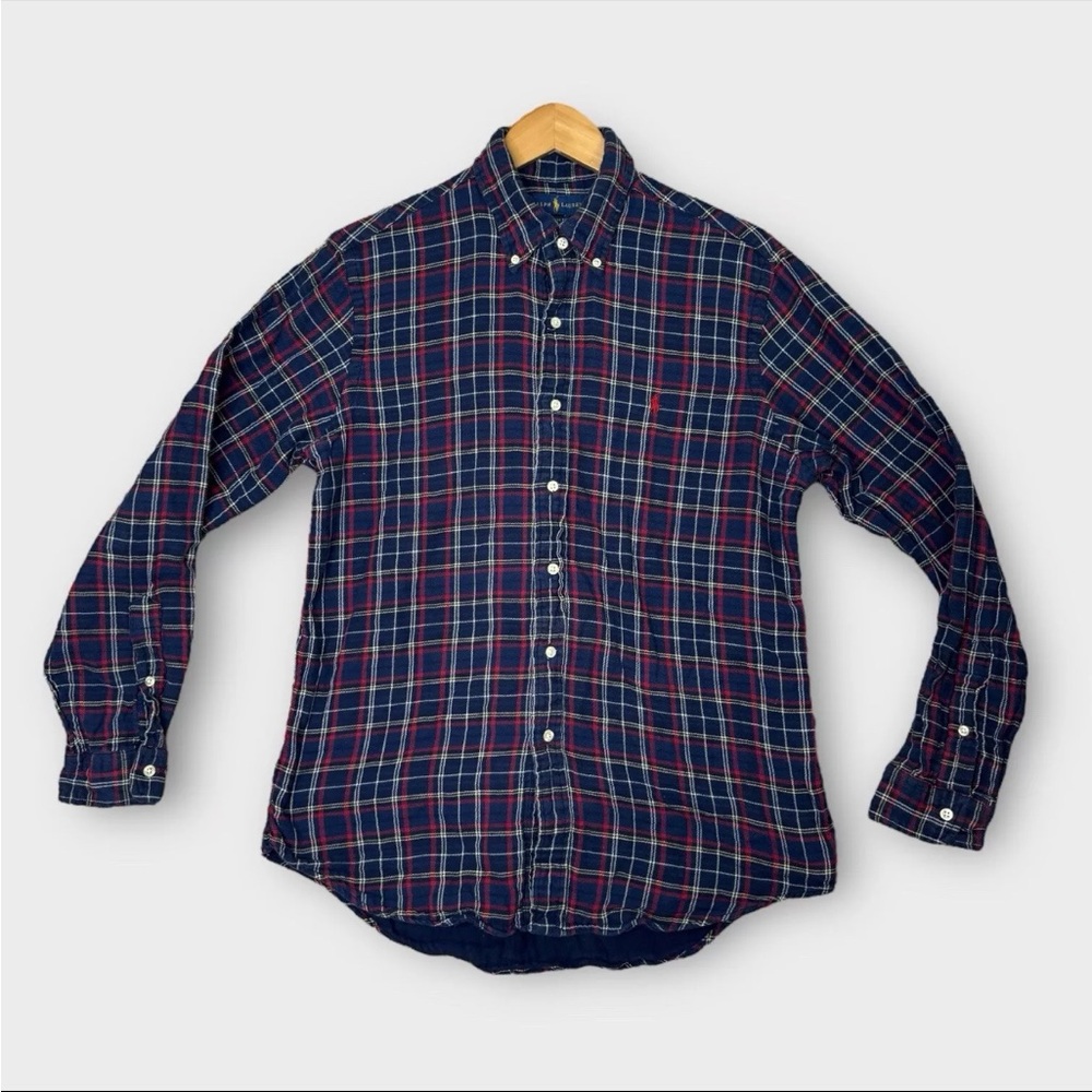 Polo Ralph Lauren Shirt Classic Fit Flannel Indigo Cotton 2 Layer Mens L Blue